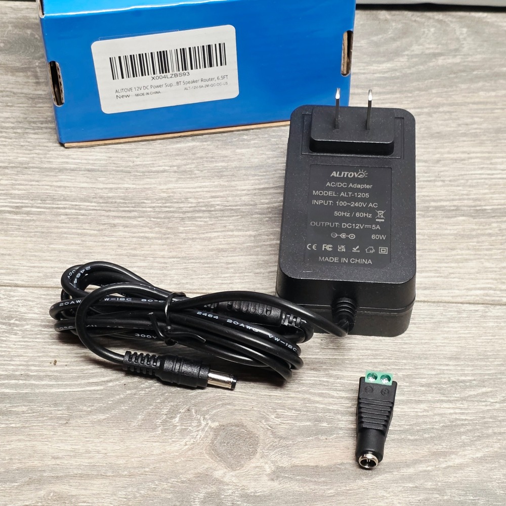 ALITOVE 12V 5A 60W AC DC Power Supply Adapter ALT-1205 LED Strips Routers 6.5ft